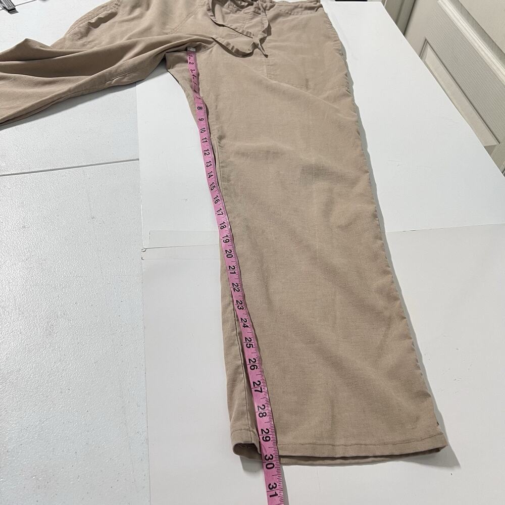 Prana Hemp Blend Wide Leg Pants Small Khaki Drawstring Adjustable Waist Stretch - Picture 10 of 11